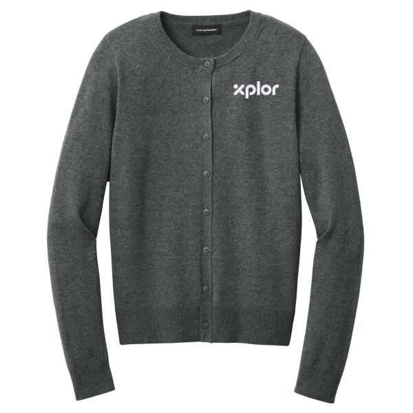 Port Authority Xplor Embroidered- - Women's Easy Care Crewneck Cardigan Sweater Thumbnail